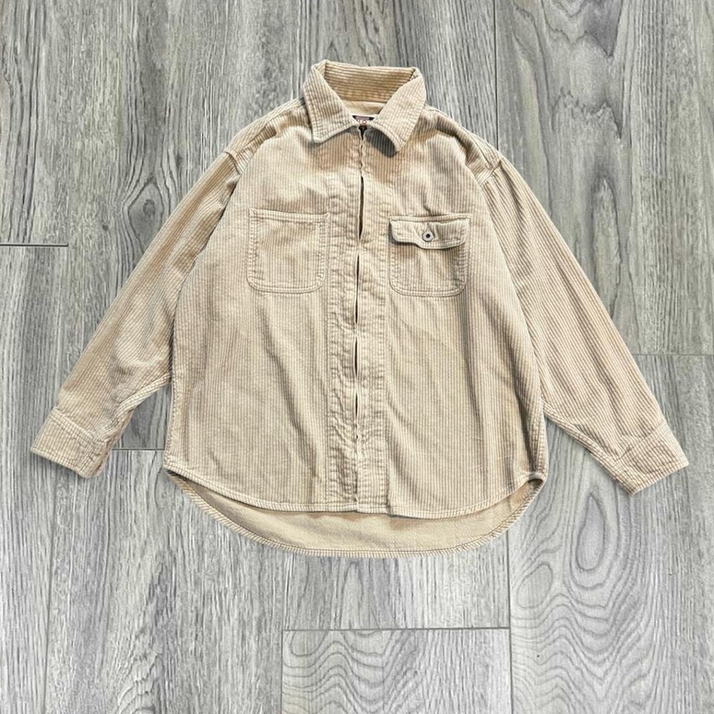 Vintage Sonoma Jean Company Corduroy Zip-Up Shacket L Cream Tan Missing Pull Tab
